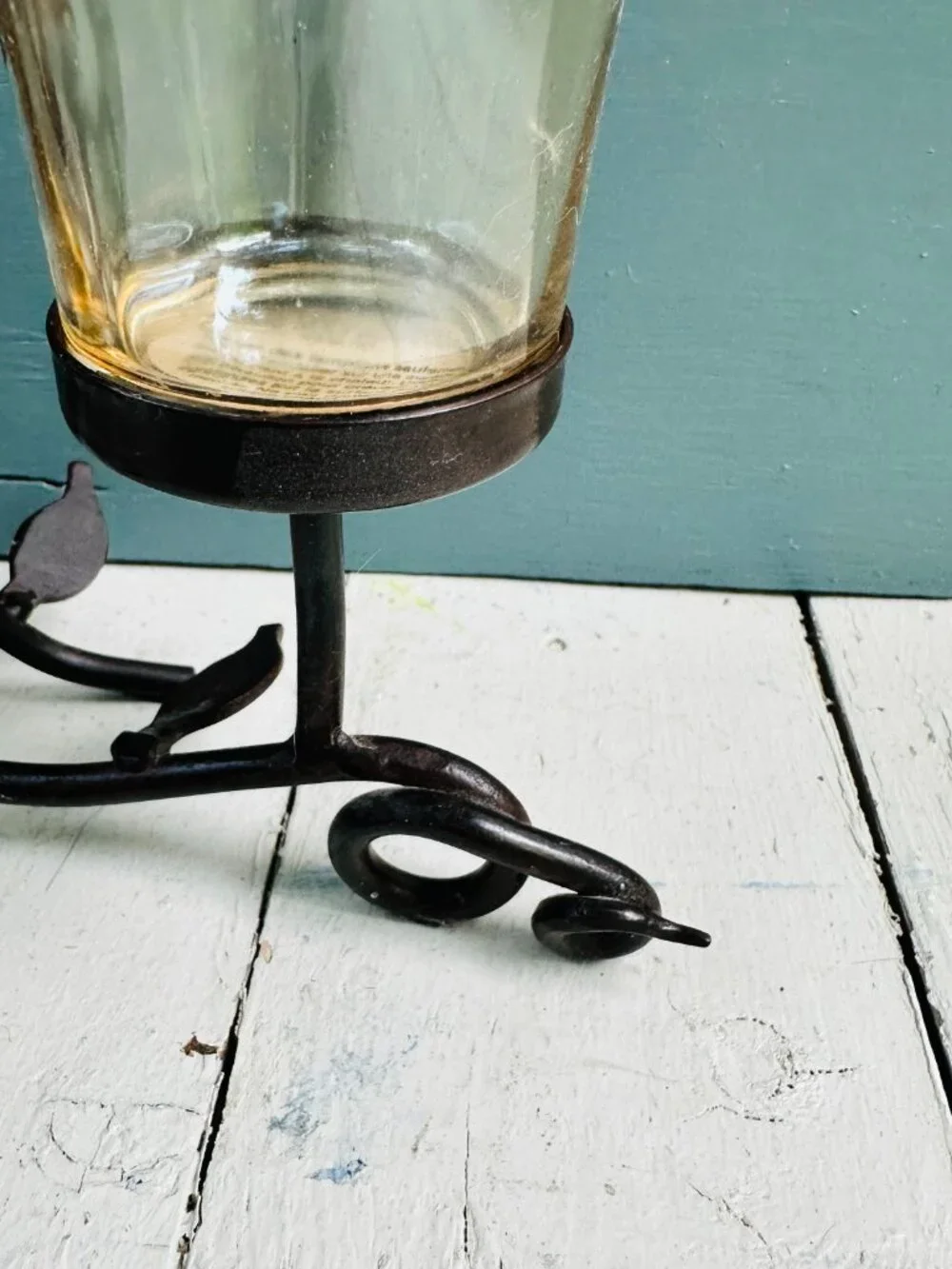 Vintage Pier 1 Metal Bird Candle Holder Triple Votive Centerpiece Wrought Iron